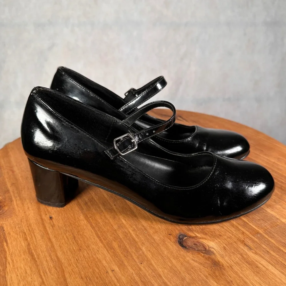 Funtasma Mary Jane Heels Women Size 8 Black Good Patent Block Heel Pump